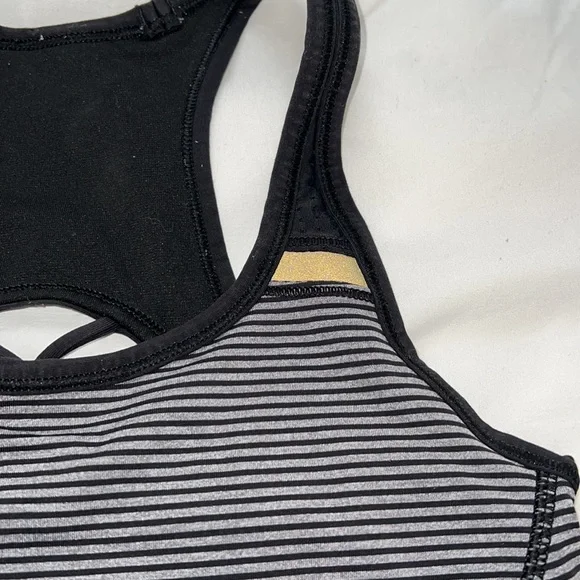 Lululemon Black and Gray Striped Strappy Back Sports Bra - Picture 2 of 6